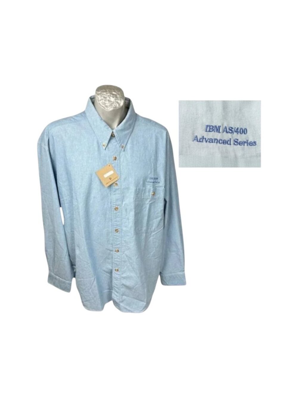IBM ABS/400 Mens Shirt Size XL Blue‎ LS Vintage 1988 Computers Geek New